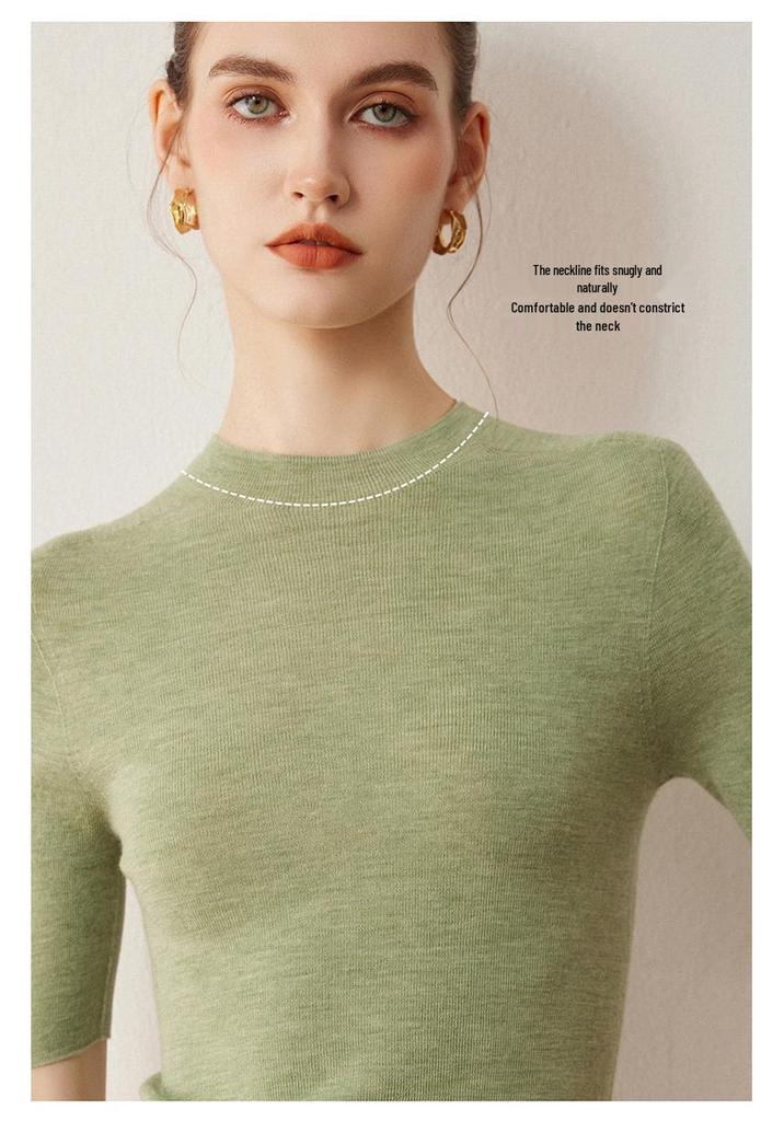 Solid Color Slimming Five-Sleeve Half-High Collar Base Layer Knit Top