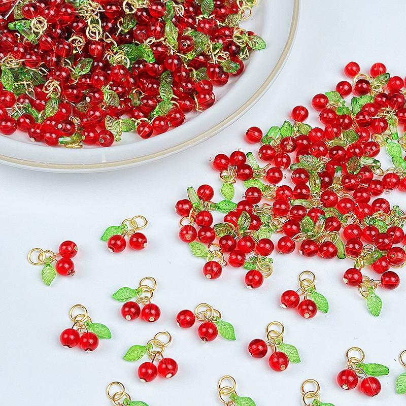 WTEMPO Charming Red Cherry Shaped Design Keychain Accessories Cute Keychian Pendants with Loops Creative DIY Keychain Handcrafts Making Supplies