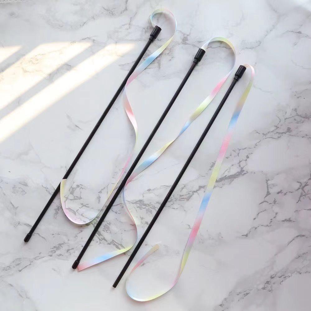 

Rainbow Ribbon Cat Teaser: Double-Sided Toy with Long Pole and Seven-Color Streamers