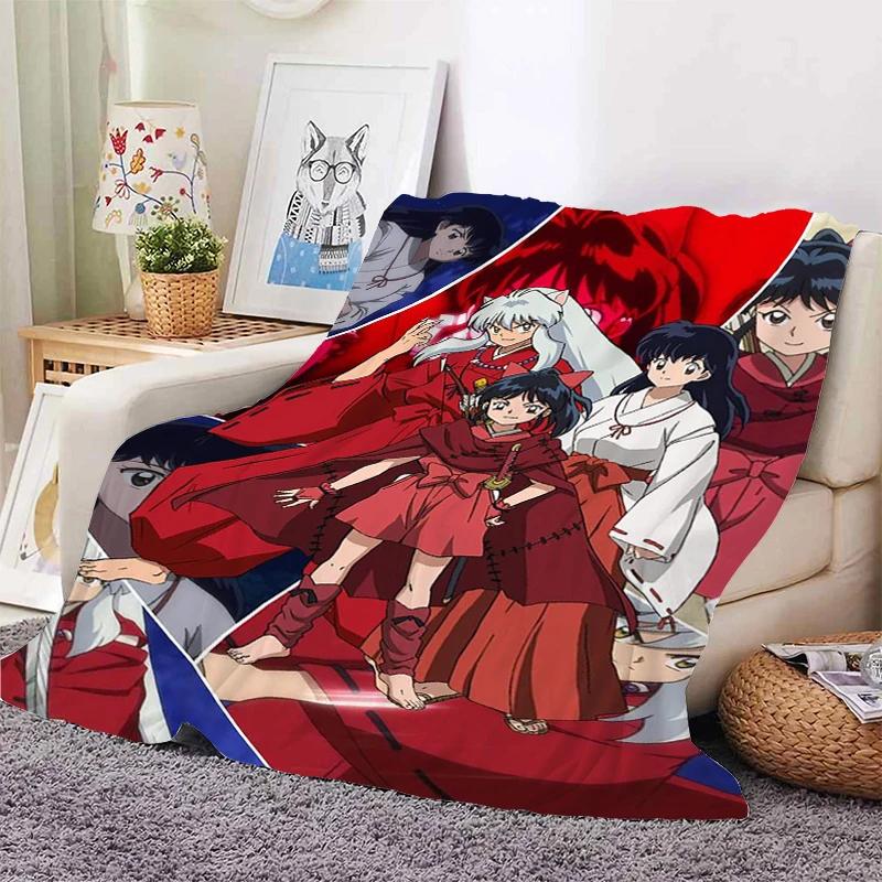 Digital Print Anime Fleece Blanket Sofa A-Inuyasha Microfiber Bedding Warm Winter Bed Camping Nap Fluffy Soft Blankets King Size