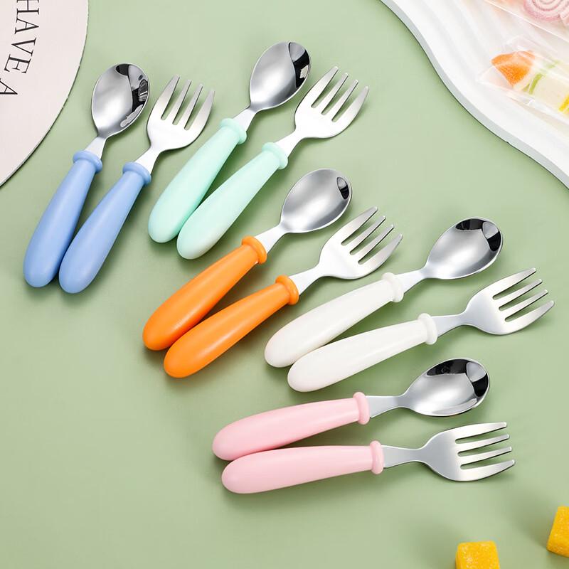 Abay Portable Kids Stainless Steel Spoon & Fork Set with Bear Case
