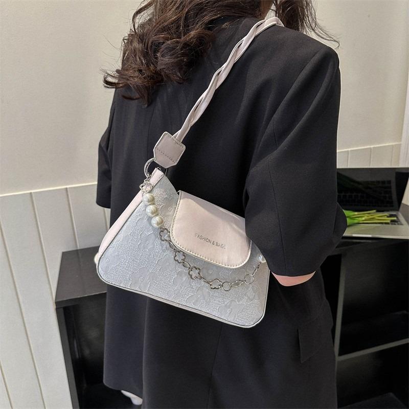 Niche retro texture small square bag fashion chain jacquard armpit bag pearl chain decorative temperament shoulder bag