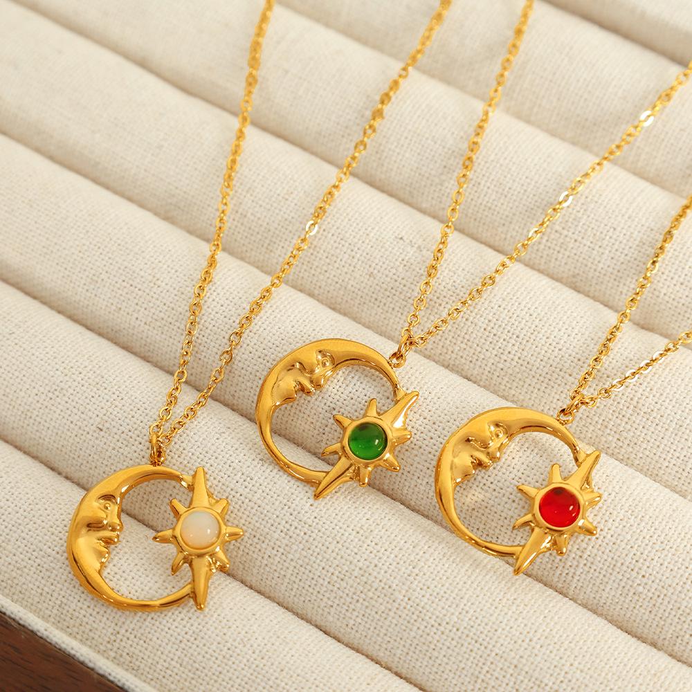 

Hollow Star & Moon Opal Pendant Necklace - Luxury Clavicle Chain Jewelry