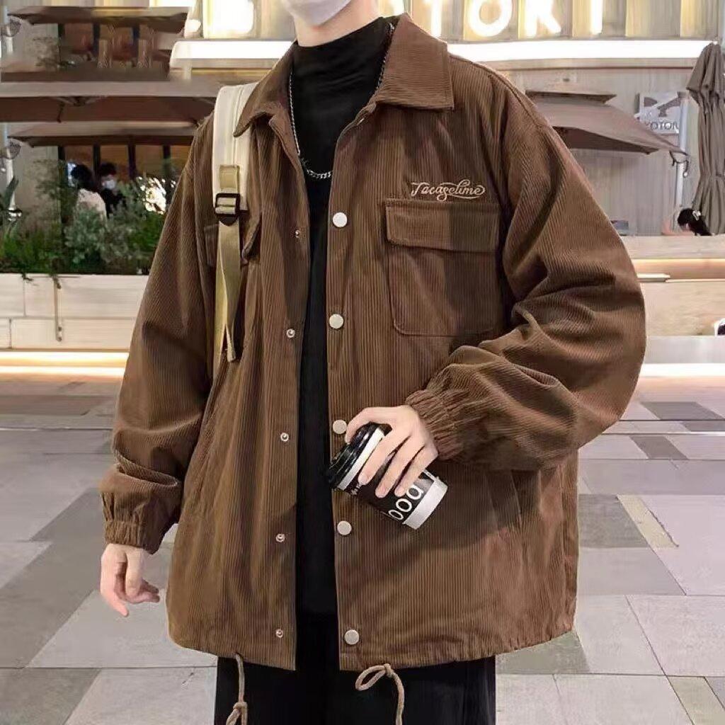 Мужская осенняя винтажная вельветовая куртка-карго с вышивкой букв на пуговицах XS кофейный