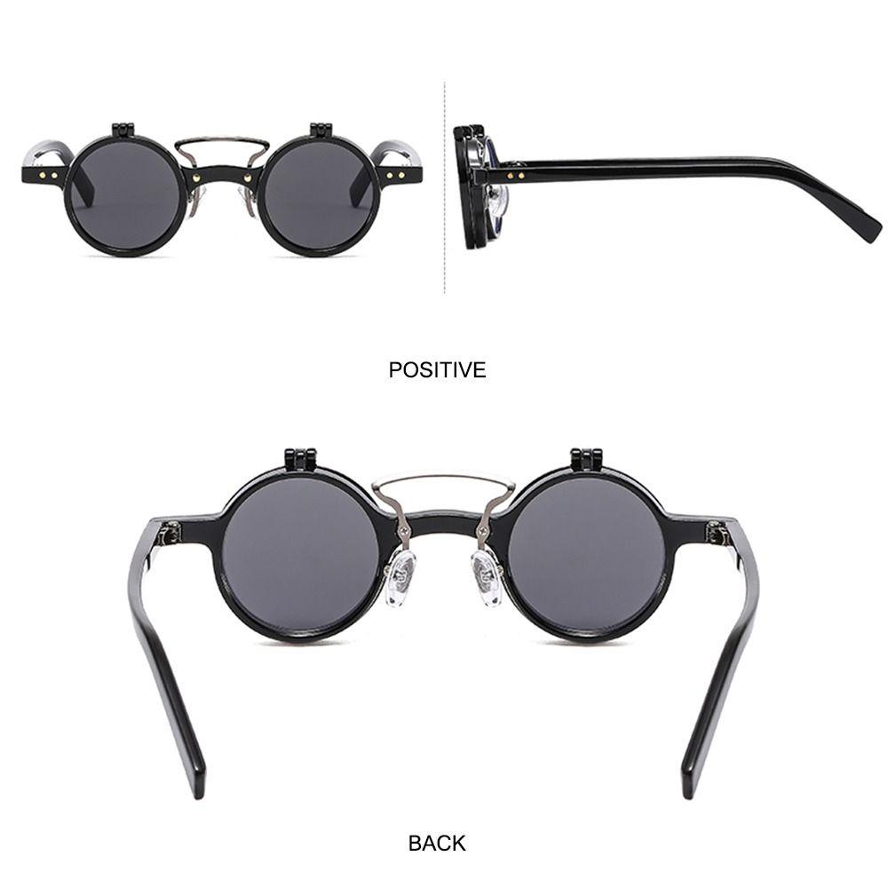 Popular Vintage Steampunk Flip Up Sunglasses Retro Small Round Frame Double-layer Lens UV400 Punk Eyewear