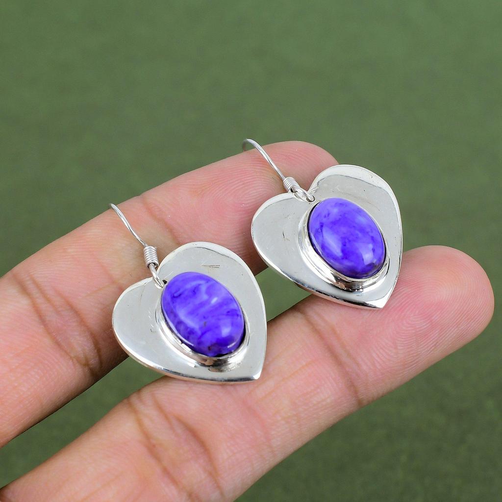 Charoite Earring 925 Sterling Silver Earring Handmade Earring Boho Jewelry Gemstone Earrings For Mom Natural Charoite Jewelry Gifts For Her