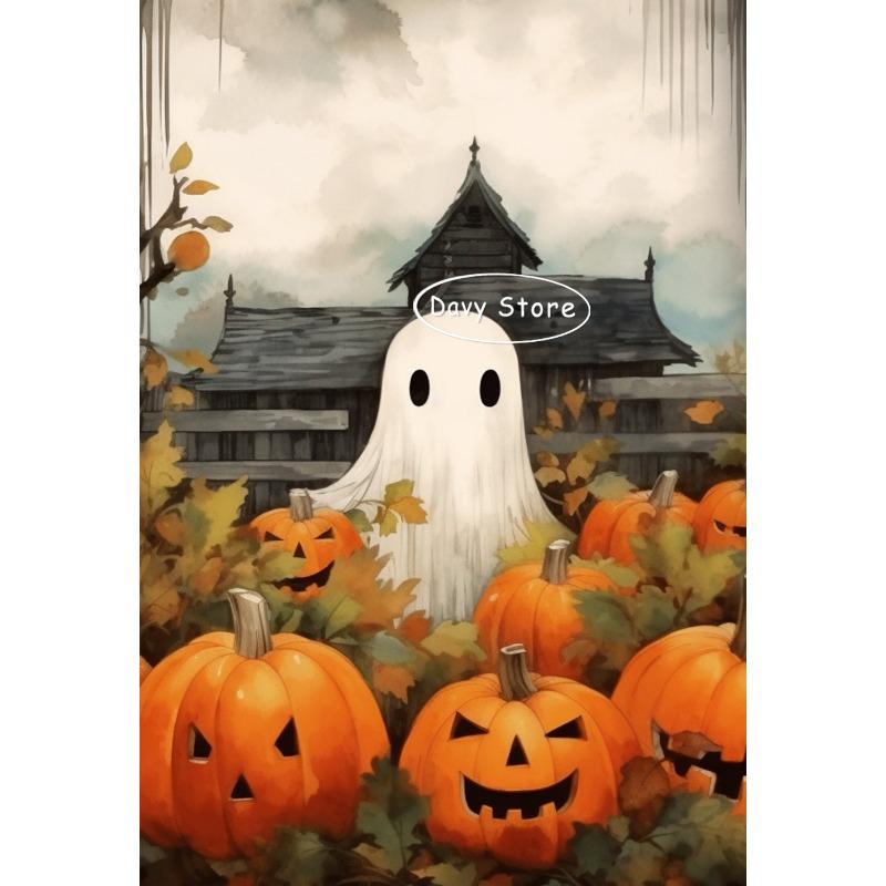 White Ghost Kawaii Halloween Pumpkin Wall Art Canvas Painting White Ghost Life Posters Prints Wall Picture for Room Home Decor