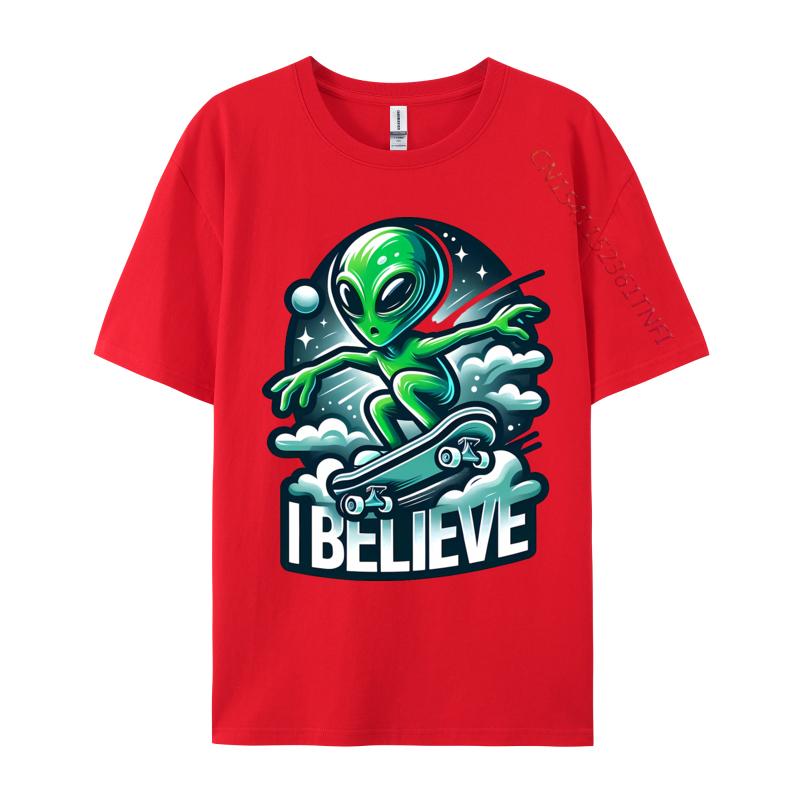 I Believe Skater Alien T Shirts Company Tops Shirts Pure Cotton Tees Anime Printed Tshirts Funny Shirts
