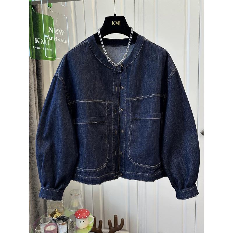 Women's Korean Style Loose Denim Round Neck Jacket - Versatile Early Autumn Trend 2025