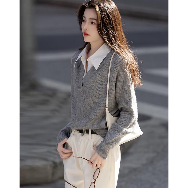 DeMana Women's Spliced Lapel Knit Sweater