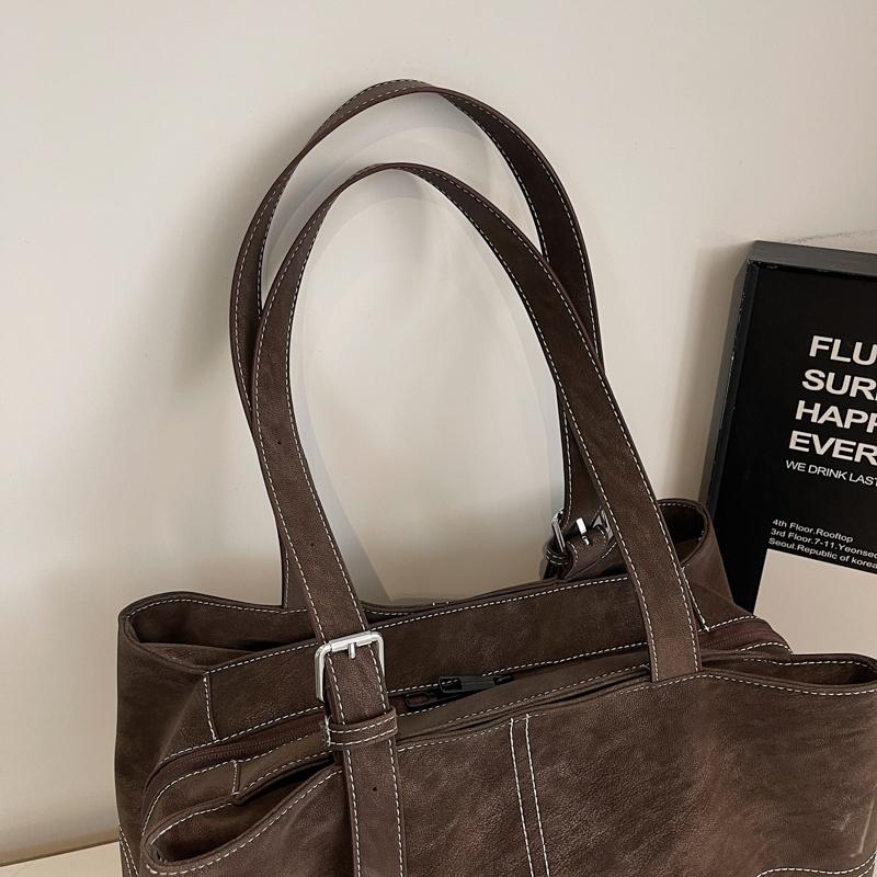 Vintage Suede Tote Bag for Women Large Capacity Casual Shoulder Bag Retro Cross Quilting Soft Hobo Handbag for Daily Commute Work Shopping Travel