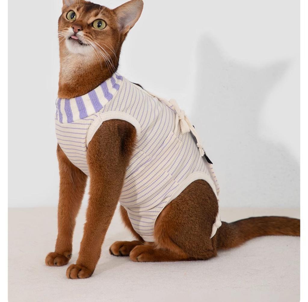 Midpet Striped Cat Sterilization Surgical Gown Anti-Licking Postoperative Recovery Breathable Clothing for Female Cats Weaning