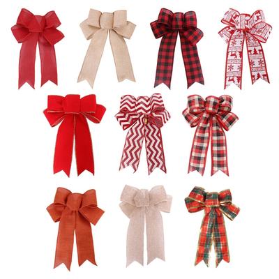 6pcs Christmas Tree Bows DIY Wreath Garland Ornaments Merry Christmas Decorations for Home 2025 New Year Linen Bowknot