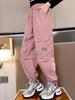 2025 Girls' Plus Velvet Cargo Pants - Elastic Ankle, Loose Fit, Autumn/Winter Comfort for Children