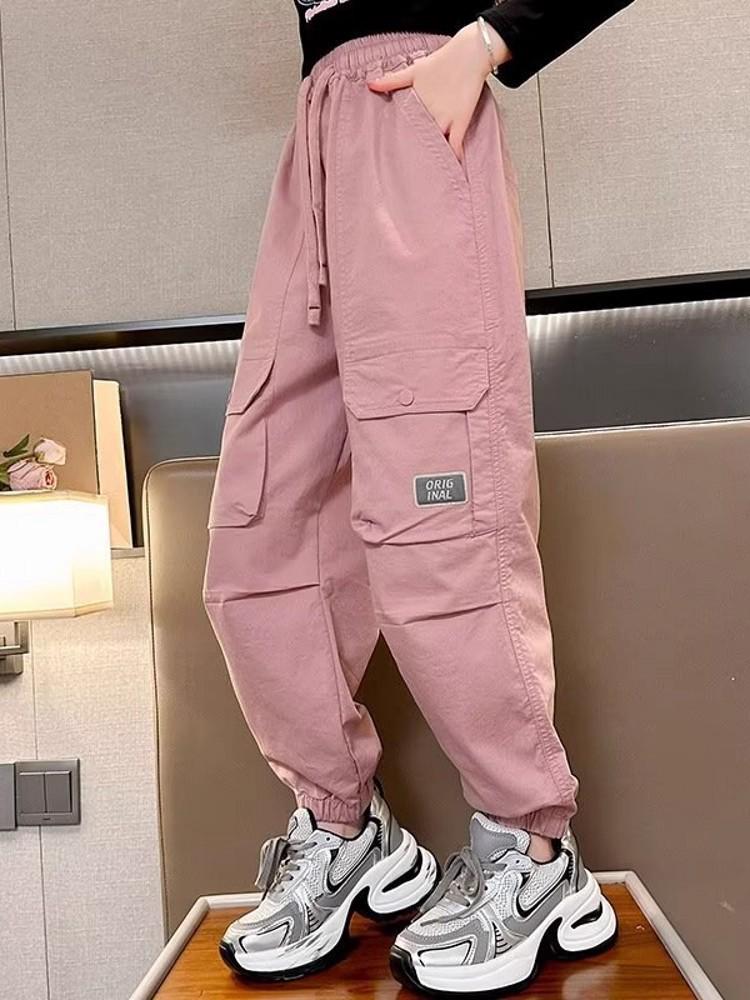 2025 Girls' Plus Velvet Cargo Pants - Elastic Ankle, Loose Fit, Autumn/Winter Comfort for Children