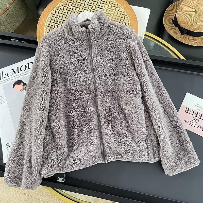 Autumn and winter wear double-sided coral fleece jacket with fleece and thickened stand-up collar loungewear sweater women's tide