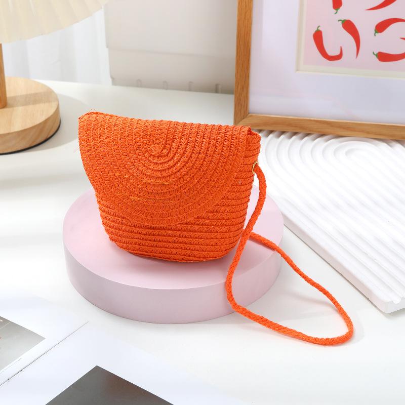 Cute Grass Woven Children's Handbag Handmade Rattan Little Girl Crossbody Fashi Cute Wallet Summer Beach Shoulder Bags