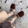 Women's autumn and winter retro matte leather ugly cute velvet lazy slippers female trend