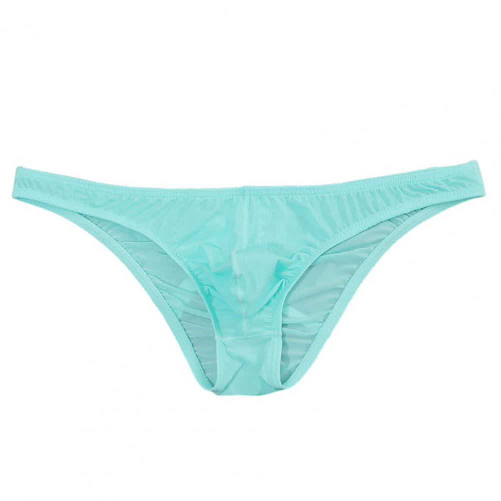 Men Briefs Ice Silk Ultra-Thin Low-Waist Underwear U-Convex Solid Color Elastic Breathable Panties Daily Wear