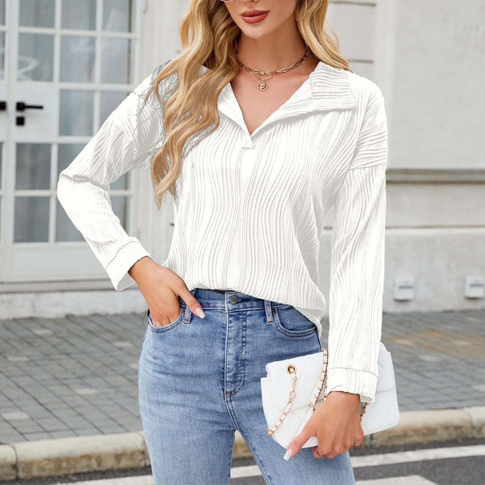 

Spring And Summer New Independent Women s Fashionable Lapel Tops Slim Long Sleeves For Women XL білий