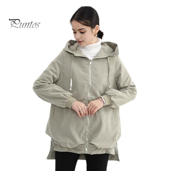 

Осенне-весенняя женская куртка с коротким передом, длинной спинкой, разрезом по низу, капюшоном, застежкой-молнией, кардиганом, ветрозащитным пальто для путешествий, кемпинга L зелёный