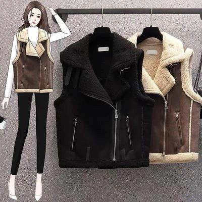 Women's Thick Shearling Vest: 2025 Autumn/Winter Motorcycle Style Lambswool Jacket