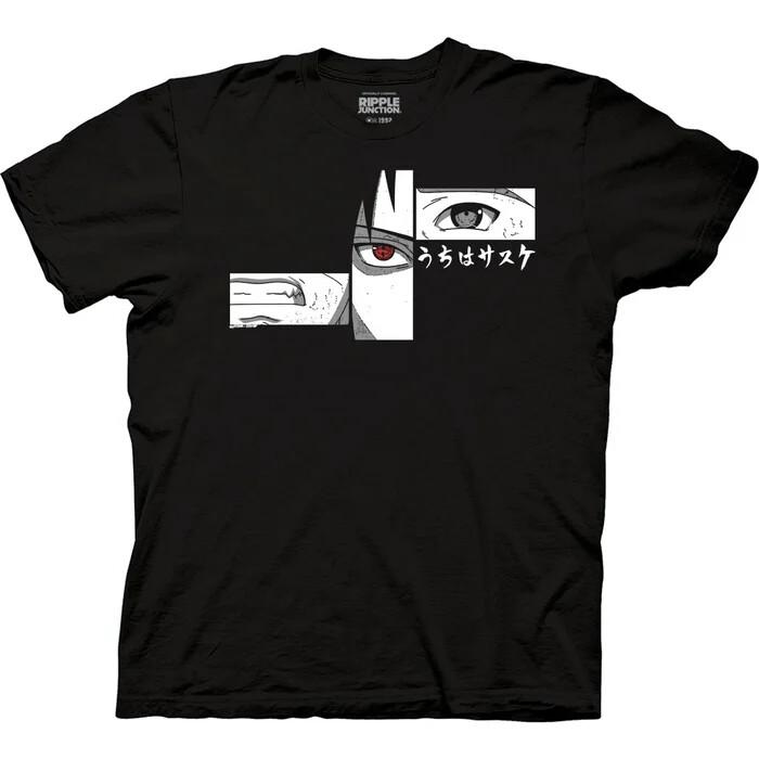 Naruto Shippuden Mens T-shirt Sasuke and Naruto Eye Panel T-shirt S