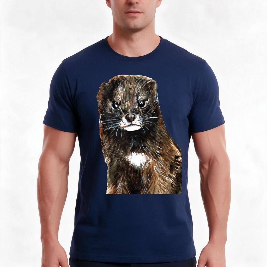 European Mink Watercolor Fieb Tshirt Summer Casual Cotton Tee Oversized Streetwear Tops Vintage Graphic Print 100 Cotton