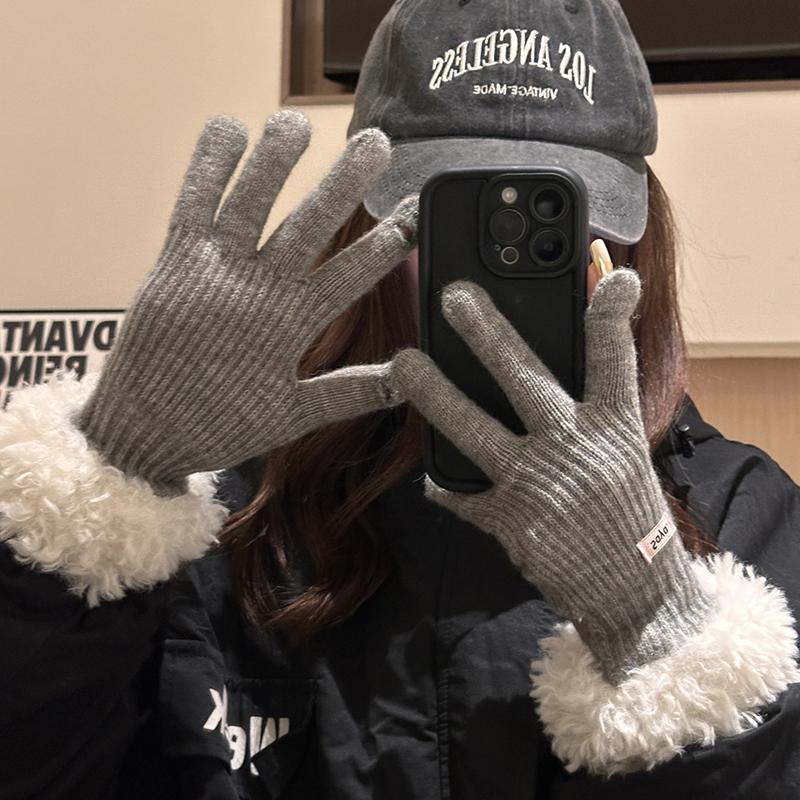 Gants tricotés à écran tactile tendance pour femmes, gants d'hiver chauds à bords en peluche, mitaines de cyclisme de sport coupe-vent, gants en peluche épais et doux au poignet