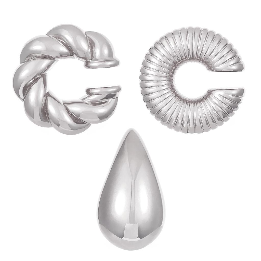 Chic European & American Oval Hollow Electroplated Ear Clip Earrings