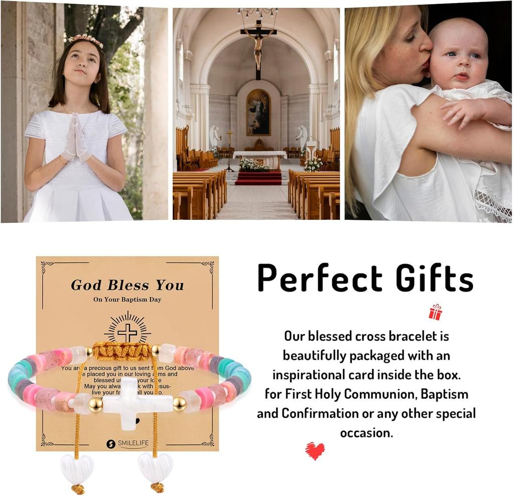 Ostern & Taufgeschenk für Frauen, Mädchen und Jungen - Inspirierendes Kreuzarmband mit 'Gott segne dich'-Karte