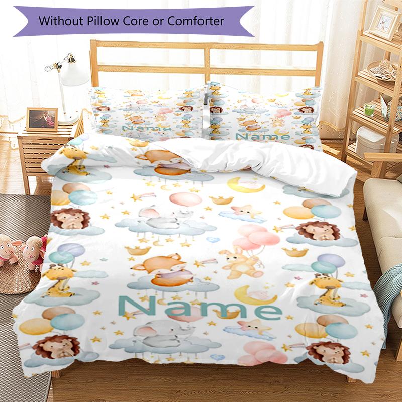 3pcs Custom Name Animals Bedding Set Duvet Cover Closure Includes 1 Duvet Cover & 2 Pillowcases, Soft and Comfortable for All Seasons.