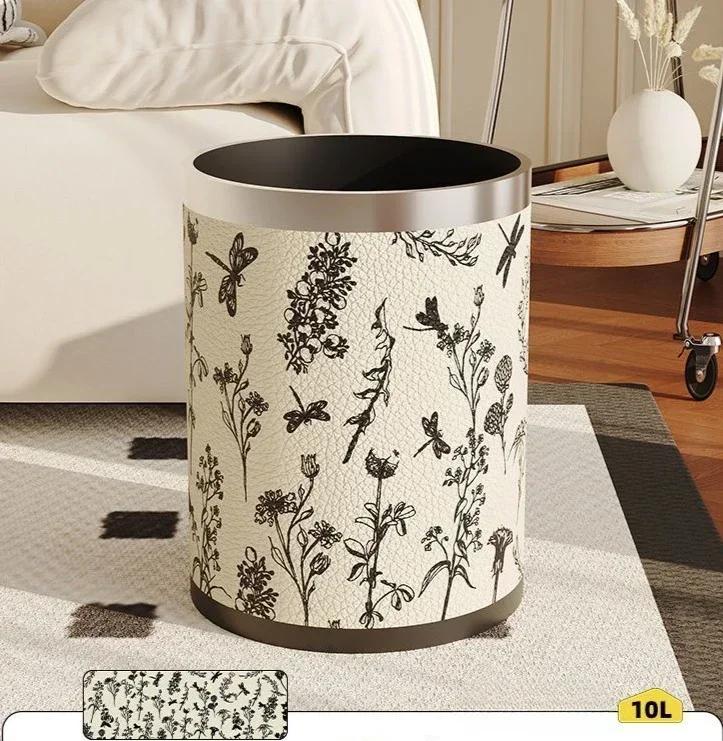 Antique Style Leather Trash Can High Quality Wastebasket Home Living Room Bedroom Trash Bin Wastebasket Home Accessories