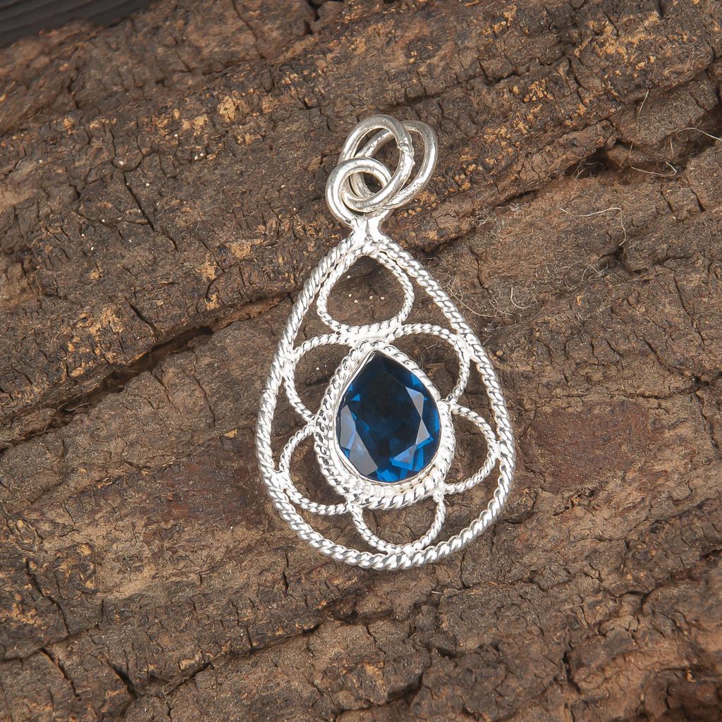 London Blue Topaz Pendant, 925 Solid Sterling Silver Gemstone Jewelry, Handmade Pendant, For Thanksgiving