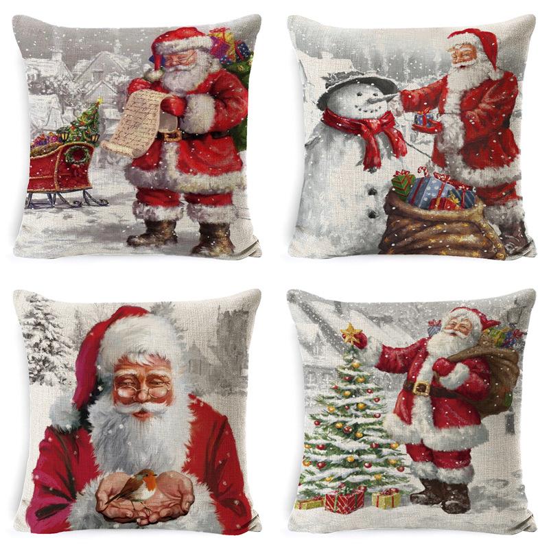 Christmas Linen Pillow Case Home Nap Lumbar Cushion Pillow Sofa Bedside Cushion Pillow Case