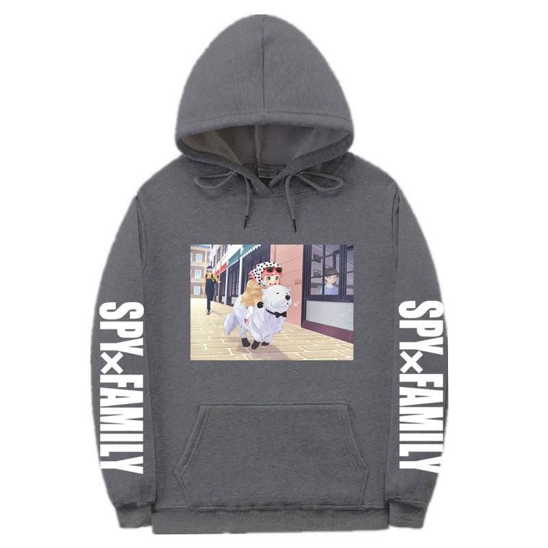 Spy X Family Anime Print Hooded Sweatshirt Men Women Oversized Fleece Pullover With Ribbed Hem