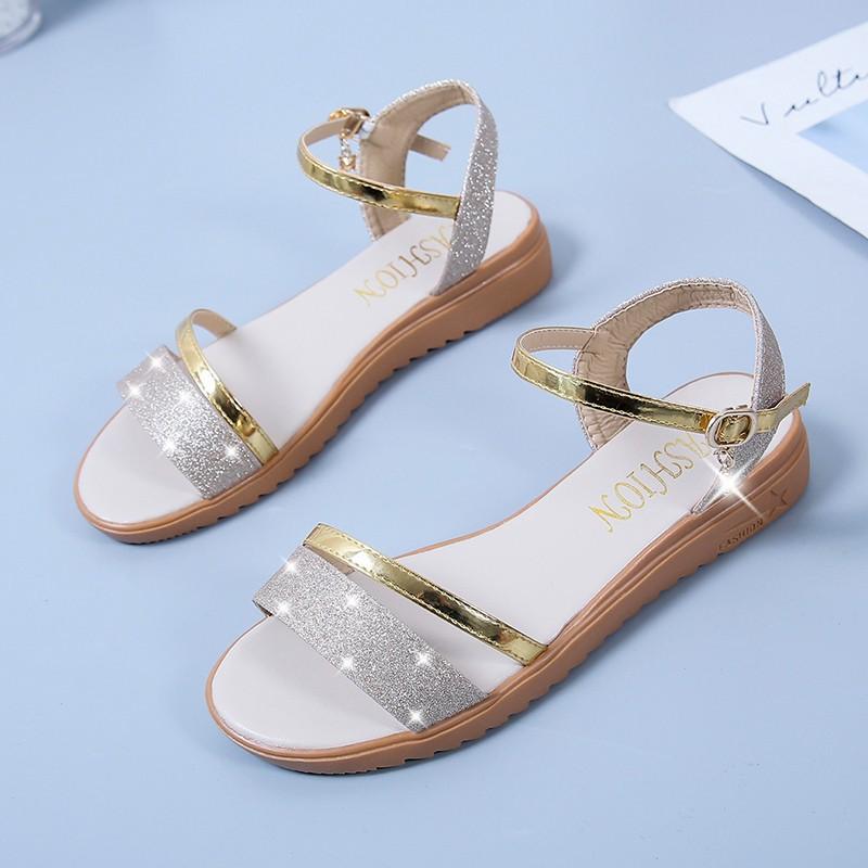 Damskie sandały na niskim obcasie, płaskie, jednokolorowe, z odkrytymi palcami, na zewnątrz, antypoślizgowe, codzienne sandały