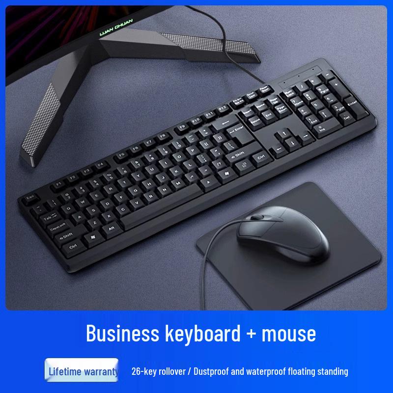Silent Black USB Wired Keyboard & Mouse Set for Office and Gaming - Comfortable for Desktop & Laptop
