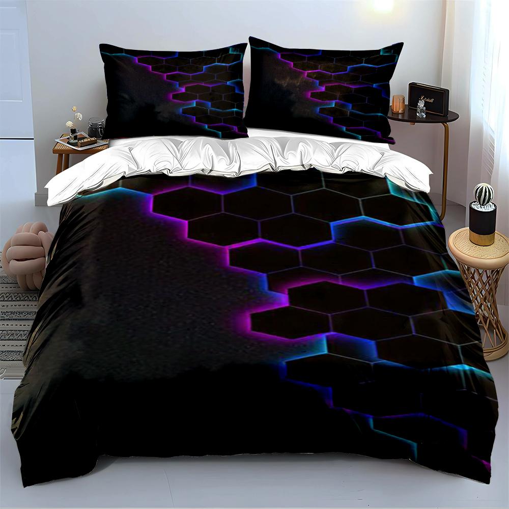 Biancheria da letto con motivo esagonale neon Set biancheria da letto (1 copripiumino, 2 federe, piumino non incluso)