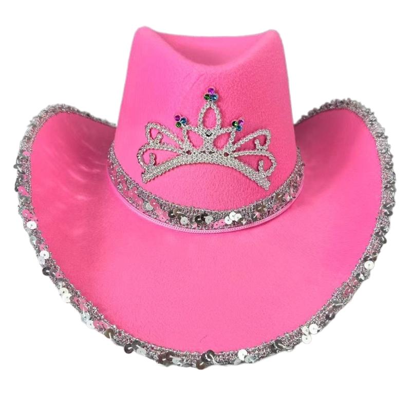 

Rhinestones Crowns Cowgirl Hat Fashion Music Festival Hat Wedding Party Sun Hat Travel Hat Festival Head Accessory 1 рожевий