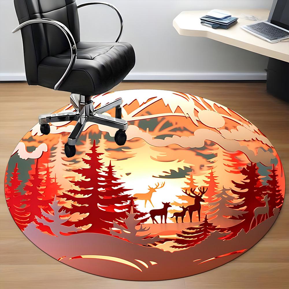1 Stück Waldszene Dekoration Stuhl Teppich für Büro, Weiche, Rutschfeste Polyestermatte, Büro, Eingangsbereich, Wohnzimmer, Schlafzimmer