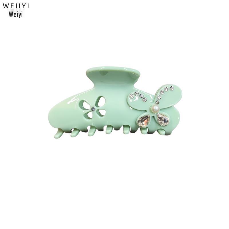 French Inlaid Crystal Pearl Butterfly Hair Clip – Elegant Acetate Flower Claw for Stylish Buns