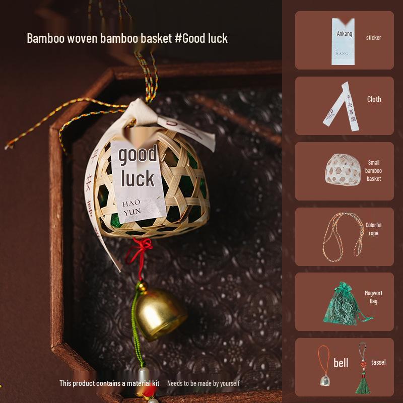 Dragon Boat Festival Bamboo Basket Pendant DIY Kit - Handmade Bamboo Weaving Ornament for Team Building Activities