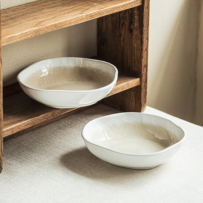 Irregular Ice Crack Glaze Tableware Japanese Fruit Salad Bowl Retro Dessert Bowl Vegetable Bowl Household One Person Food Noodle Bowl