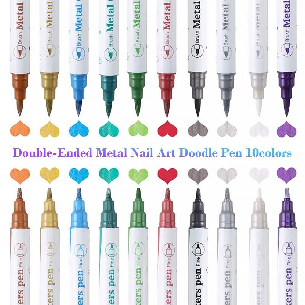 10/12 Colors Waterproof Nails Art Marker Pens 10/12 Colors Nail Brush Marker Sets  for DIY Nail Art