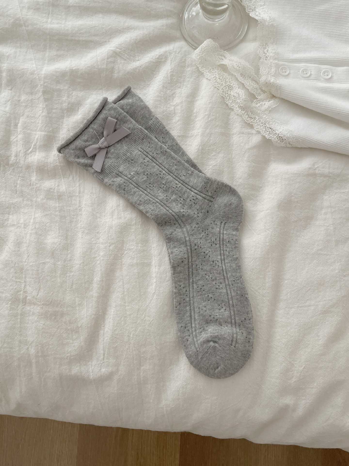 

Шкарпетки з мереживним бантом та маленькими квітами для жінок, літні тонкі бавовняні шкарпетки, легкі та дихаючі, шкарпетки середньої довжини в балетному стилі One size fits all