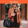 Blazer da Donna in Ecopelle PU Stile Streetwear con Zip per Moda Autunno Inverno