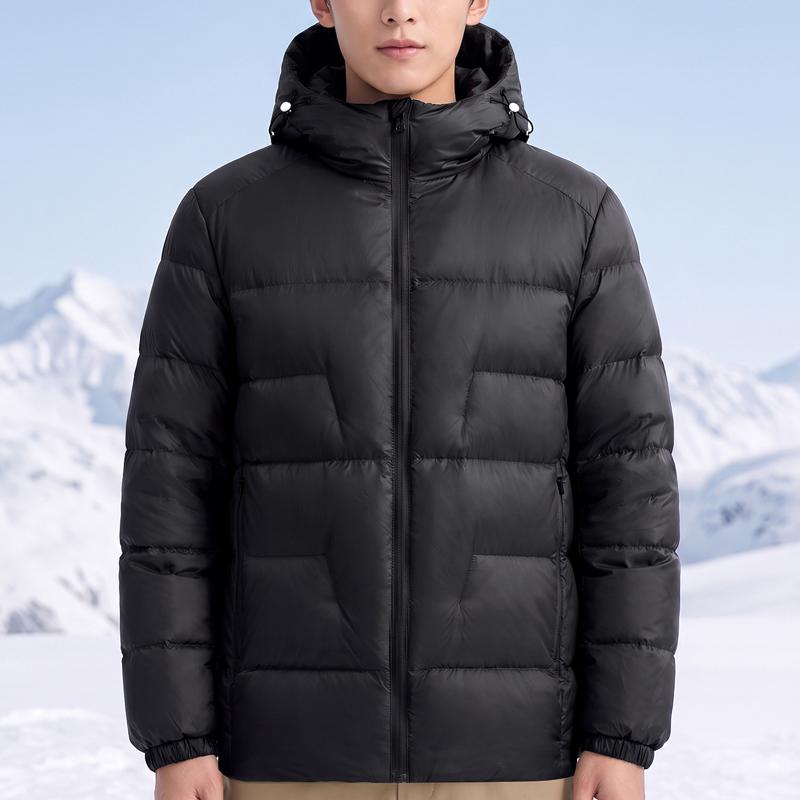 Men Plus Size 70% White Duck Down Jacket, Hooded Waterproof Zip Up Winter Warm Puffer Coat Outerwear