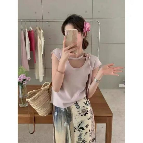 

Топ женский приталенный с короткими рукавами и квадратным вырезом, в гонконгском стиле, с 3D-цветочным кружевом One Size (up to 125 jins) розовый