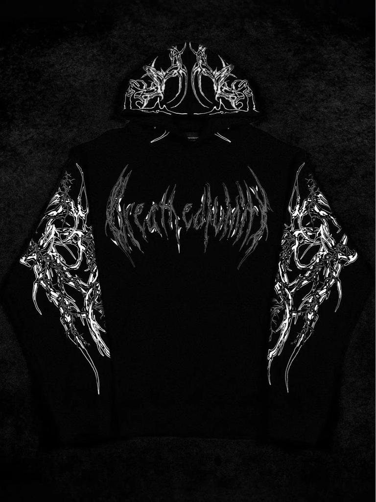 Men's Dark Style Hooded Sweatshirt with Magic Sword Print - Retro European & American Plus Size Streetwear.